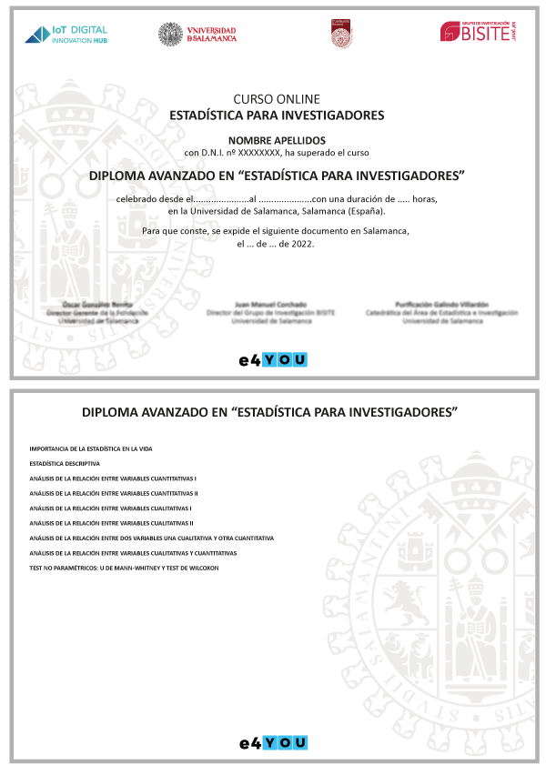 Diploma Avanzado en "Estadística para Investigadores"